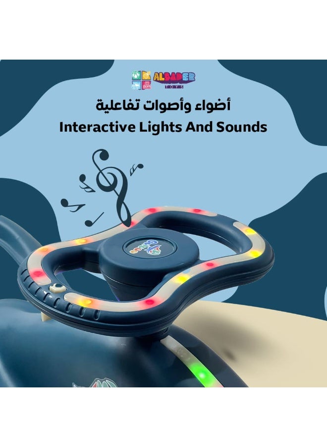 البدر سيارات ماجيك سوينغ للاطفال من البدر، سيارة ركوب تويستر ماجيك للاطفال مع عجلات LED، سيارة دفع للاطفال مع مقعد مضيء، سيارة ركوب سحرية تويستر اقوى وانعم للاطفال مع موسيقى، ازرق غامق، من البدر - Image 3